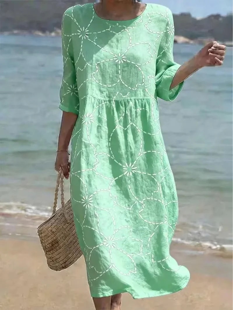 Women's Half Sleeve Summer Pink Floral Printing Crew Neck Daily Going Out Casual Maxi H-Line Dress