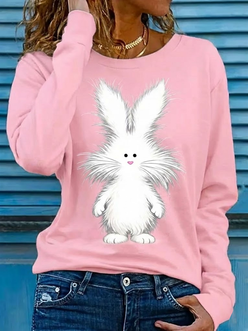 Women's Long Sleeve T-shirt Spring/Fall Pink Easter (rabbit) Printing Jersey Crew Neck Daily Going Out Casual Top