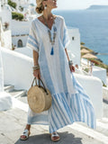 Vacation Geometric V Neck Dress With No
