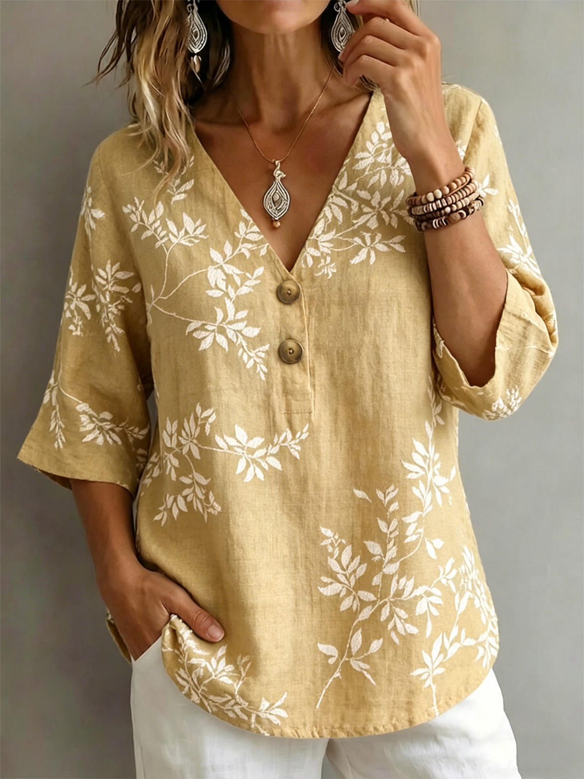 Botanical Pattern Others Elegant Loose Shirt