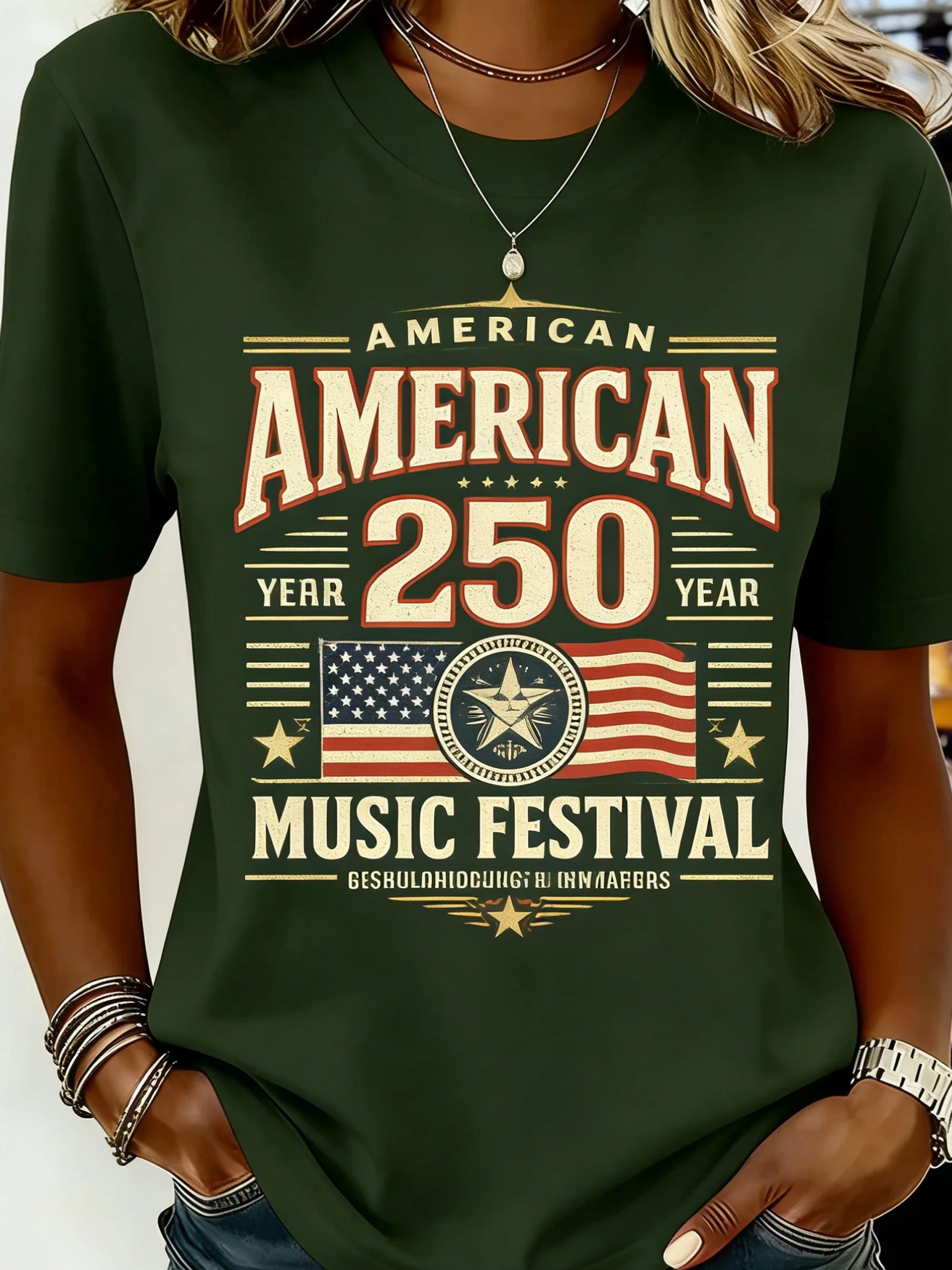 Women's 250th Anniversary Of The Founding Of the United States Cotton Vintage Short Sleeve Crew Neck 3D Printing Daily Going Out Casual T-Shirt