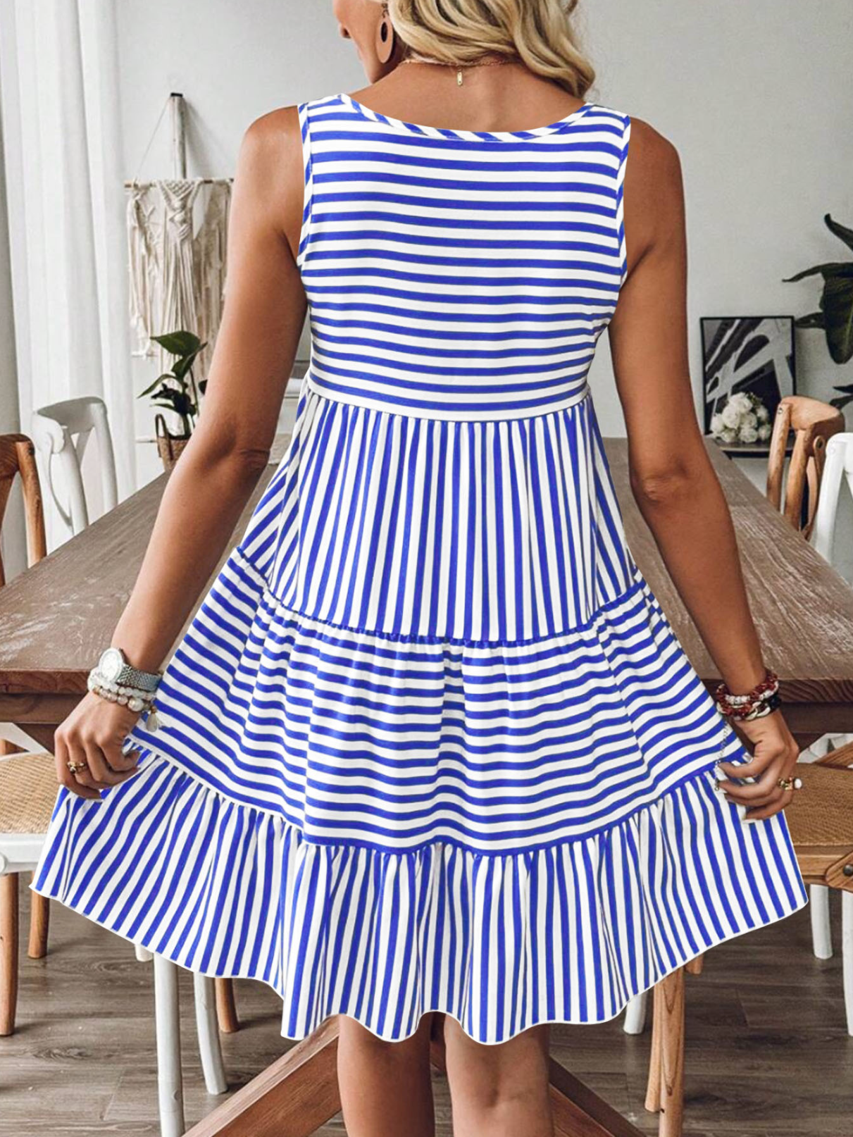 Striped Vacation Crew Neck Sleeveless Summer Casual Dress