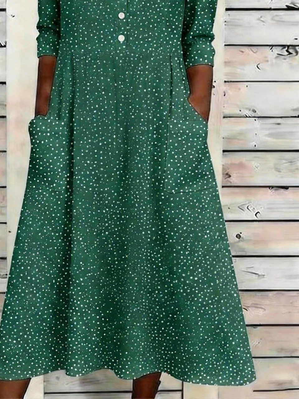Half Open Collar Vintage Abstract Polka Dots Dress With No