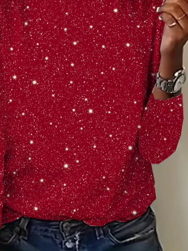 Women's Long Sleeve T-shirt Spring/Fall Red Abstract Printing Jersey Crew Neck Daily Going Out Casual Top