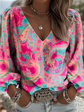 Women's Blouse Summer Pink Paisley Printing V Neck Daily Going Out Casual Top