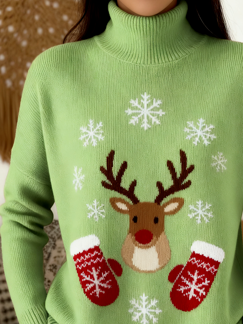 Vintage Christmas Loose Turtleneck Sweater