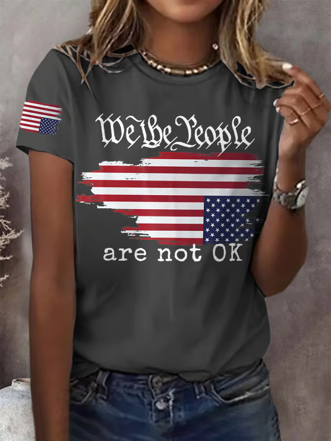 Retro We The People Are Not Ok Print T-Shirt