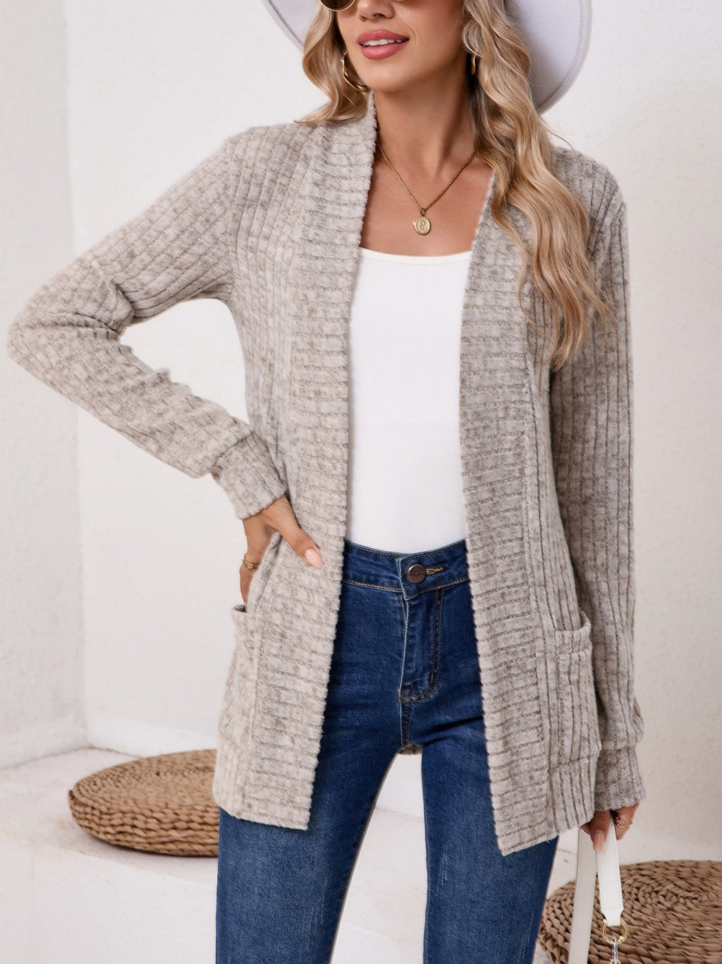 Basic Loose Autumn And Winter New Solid Color Cashmere Long-sleeved Bottoming Cardigan Knitted Cardigan
