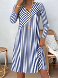 Women's Striped Pattern Dress Elegant Everyday Long Sleeve Casual Skirt