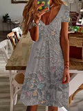 Women's Floral Spring Print Casual V-Neck Short Sleeve Dress
