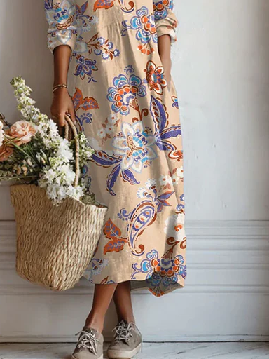 Crew Neck Casual Loose Geometric Dress With No