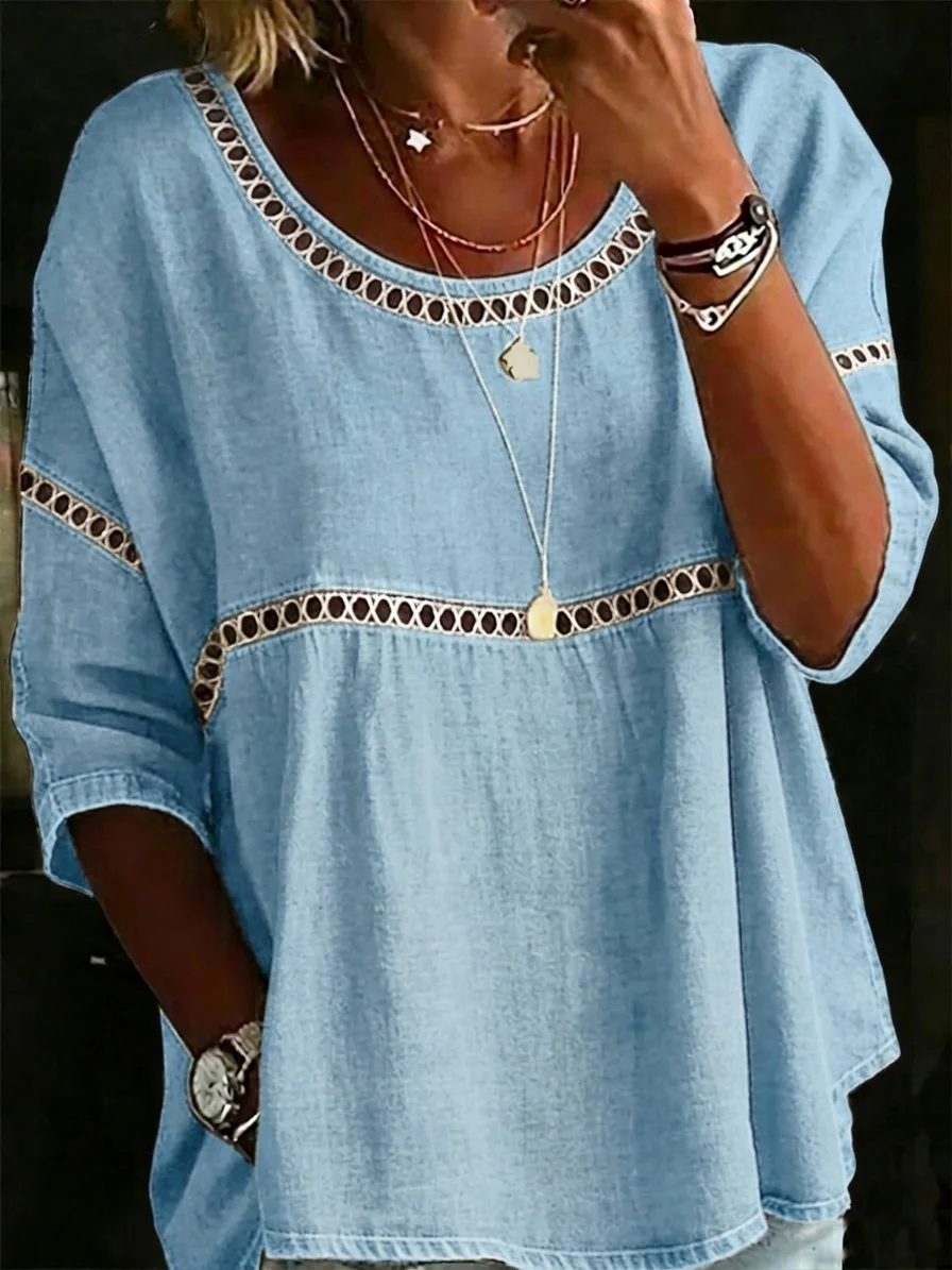 Women's Half Sleeve Blouse Summer White Plain Hollow Out Crew Neck Daily Going Out Casual Top