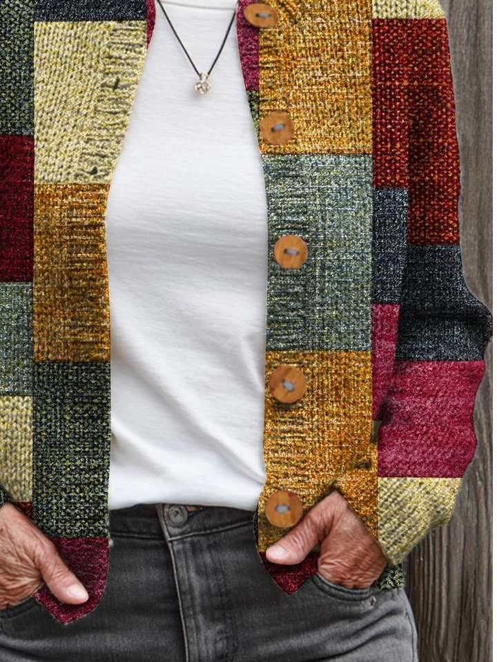 Vintage Multicolor Block Knitted Cardigan