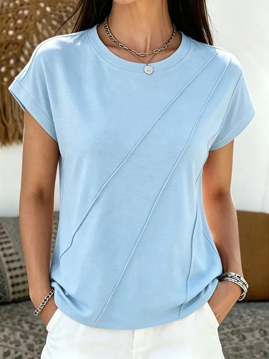 Casual Plain Cotton-Blend Loose T-Shirt
