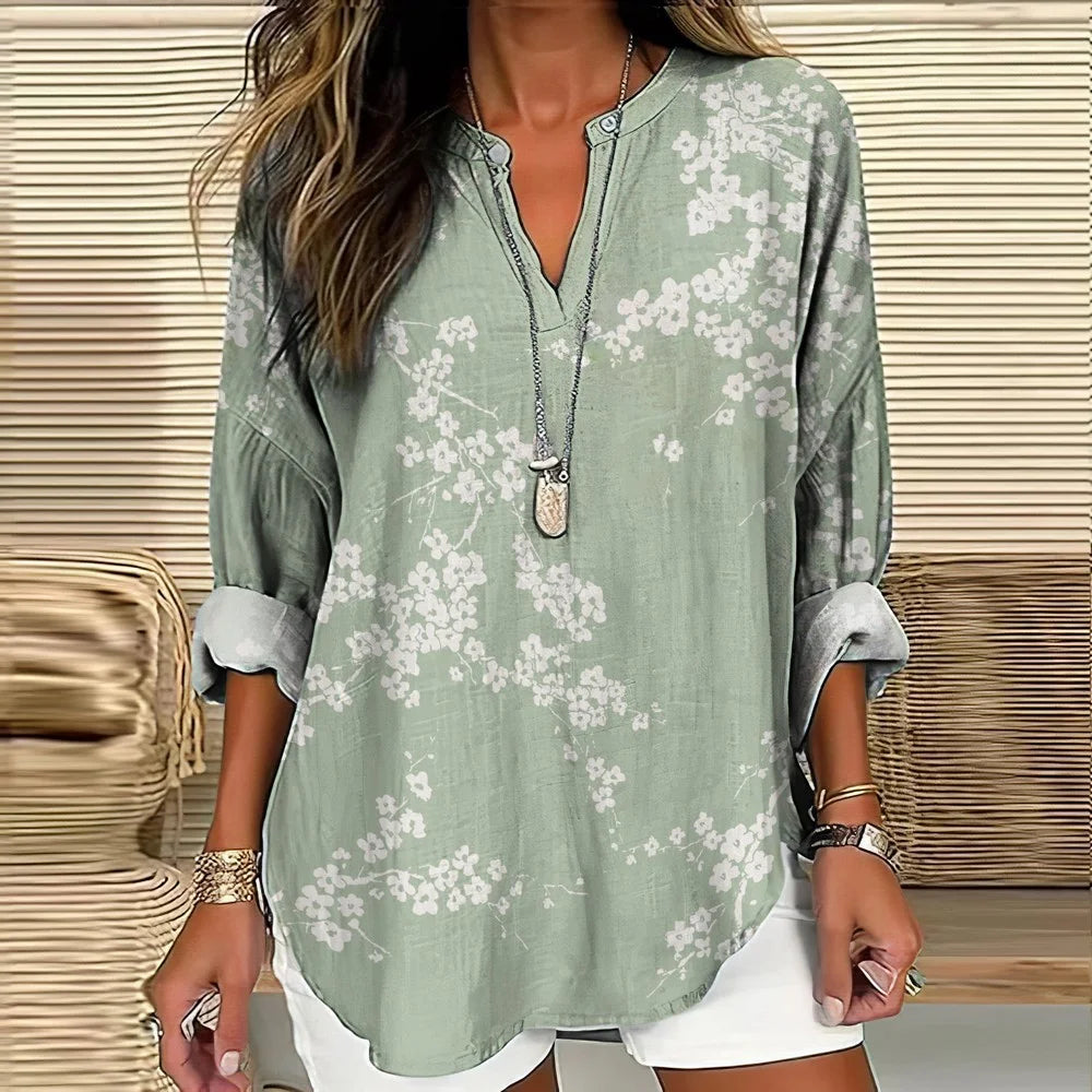 Cherry Blossom Japanese Art Linen Blend Tunic