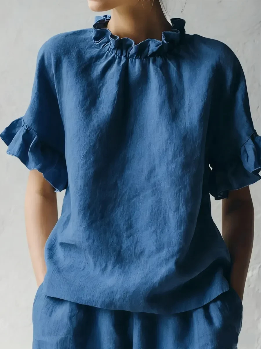 Casual Plain Lace Collar Blouse