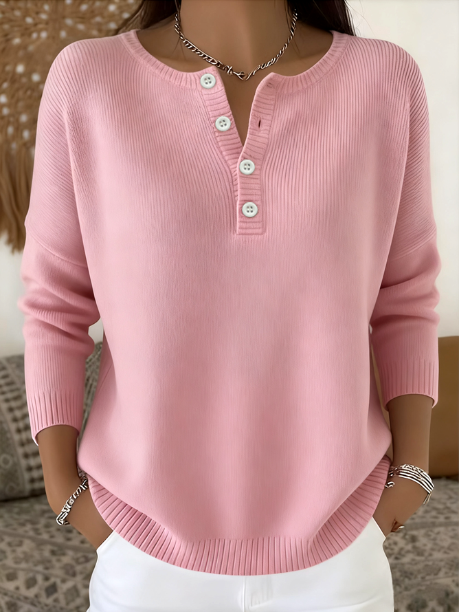 Casual Henley Collar Plain Sweater