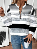 Women's Striped Print Casual Zipper Long Sleeve Sweatshirt