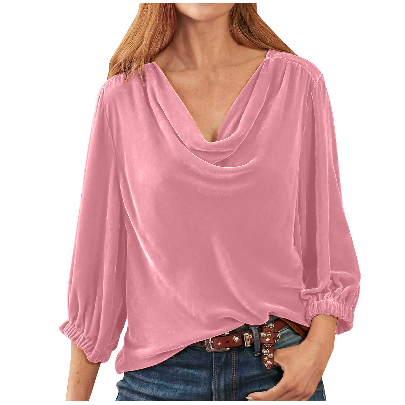 Plain Cowl Neck Loose Casual Blouse