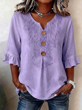 Women's Half Sleeve Blouse Summer Purple Floral Printing V Neck Daily Going Out Vintage Top