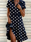 Polka Dots Loose Casual Shirt Collar Dress With No