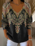 Womens Autumn Art Design Printed Pit Fabric Fabric Long Sleeve T-Shirt