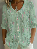 Women's Half Sleeve Shirt Summer Green Abstract Printing Shawl Collar Daily Going Out Casual Top