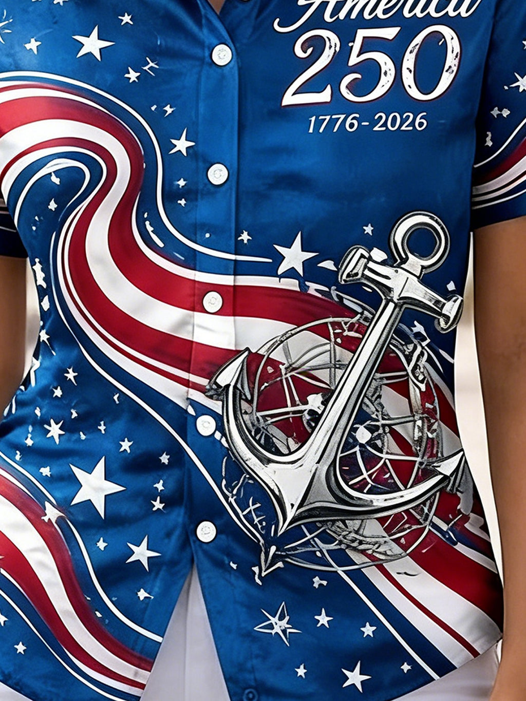 Women's 250th Anniversary Of The Founding Of the United States Vintage Short Sleeve Shawl Collar 3D Printing Daily Going Out Casual Shirt