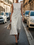 Women's Sleeveless Summer Off White Floral Printing Crew Neck Daily Going Out Vintage Maxi H-Line Shift Dress Dress