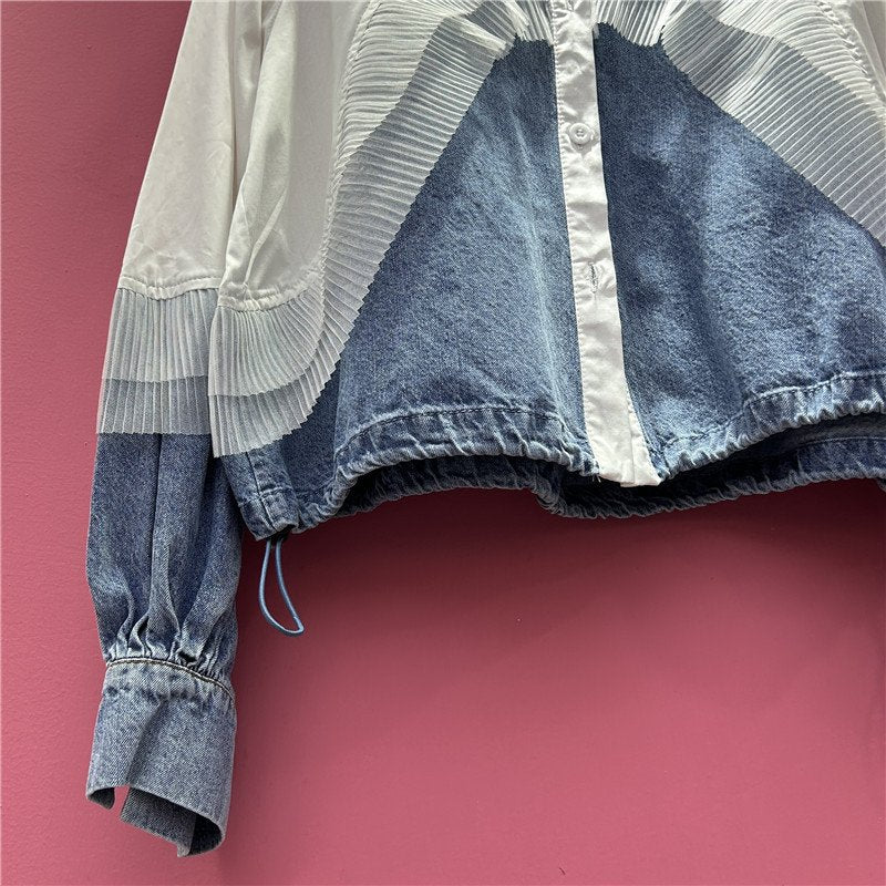Denim Shawl Collar Loose Casual Shirt