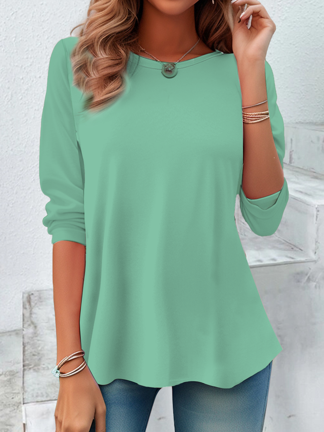 Women's Casual Long Sleeve Crew Neck Tunic T-Shirt