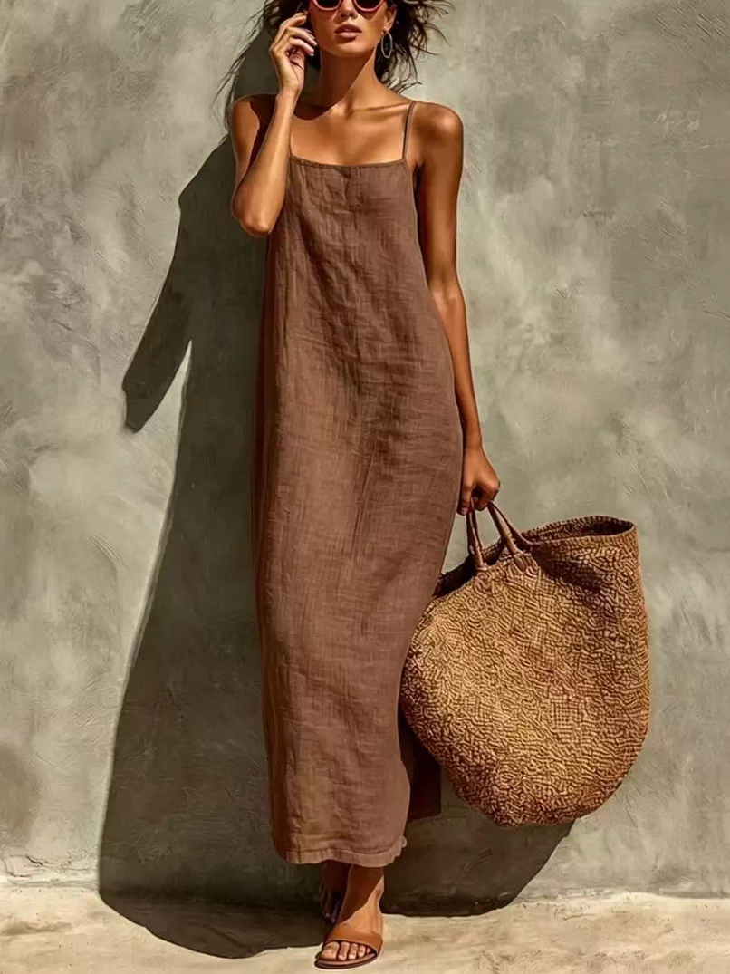 Casual Plain Spaghetti Midi Dress