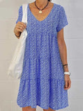 Women's Short Sleeve Summer Royal Blue Floral Printing V Neck Daily Going Out Casual Midi A-Line Tank Dress