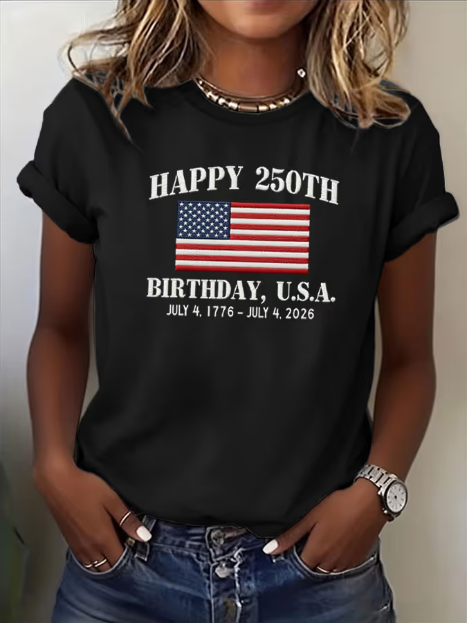 Women's Short Sleeve T-shirt Summer Blue Independence Day (Flag) Printing Jersey Crew Neck Daily Going Out Casual Top