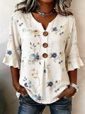 Women's Half Sleeve Blouse Summer Apricot Floral Printing V Neck Daily Going Out Vintage Top