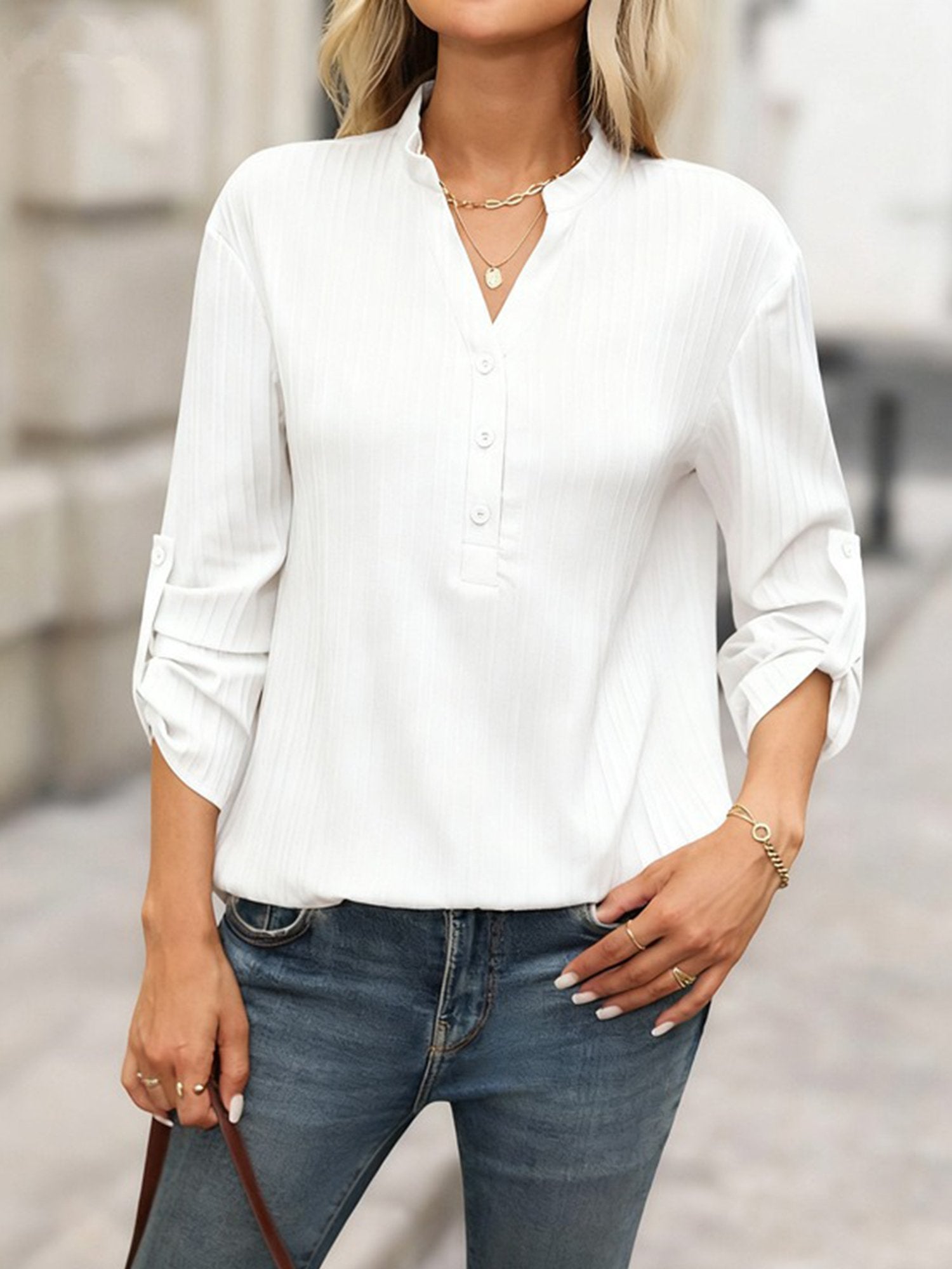 Casual Plain V Neck Blouse