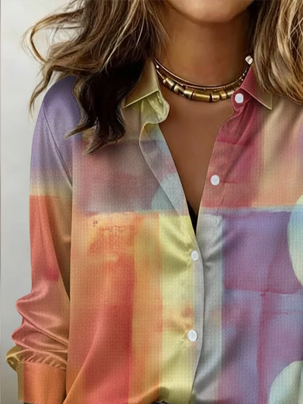 Women's Long Sleeve Shirt Spring/Fall As Picture Abstract Shawl Collar Daily Going Out Casual Top