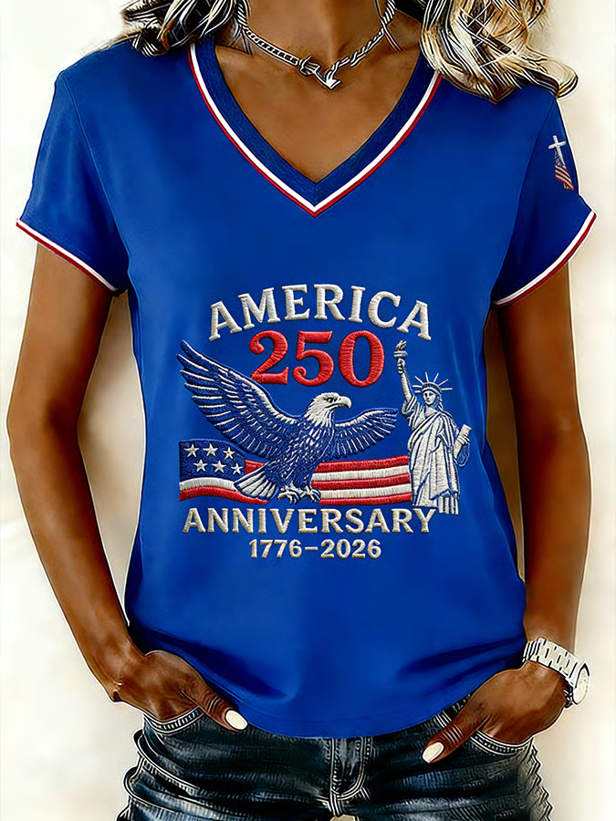 America Flag Casual V Neck Loose T-Shirt