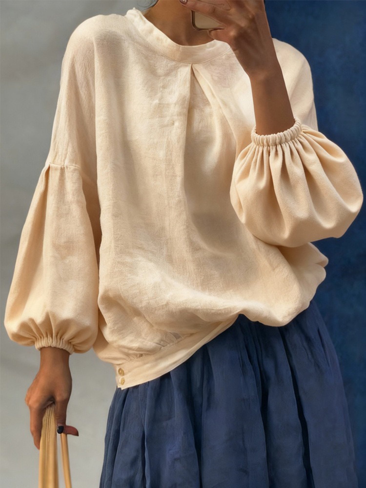Casual Plain Stand Collar Blouse