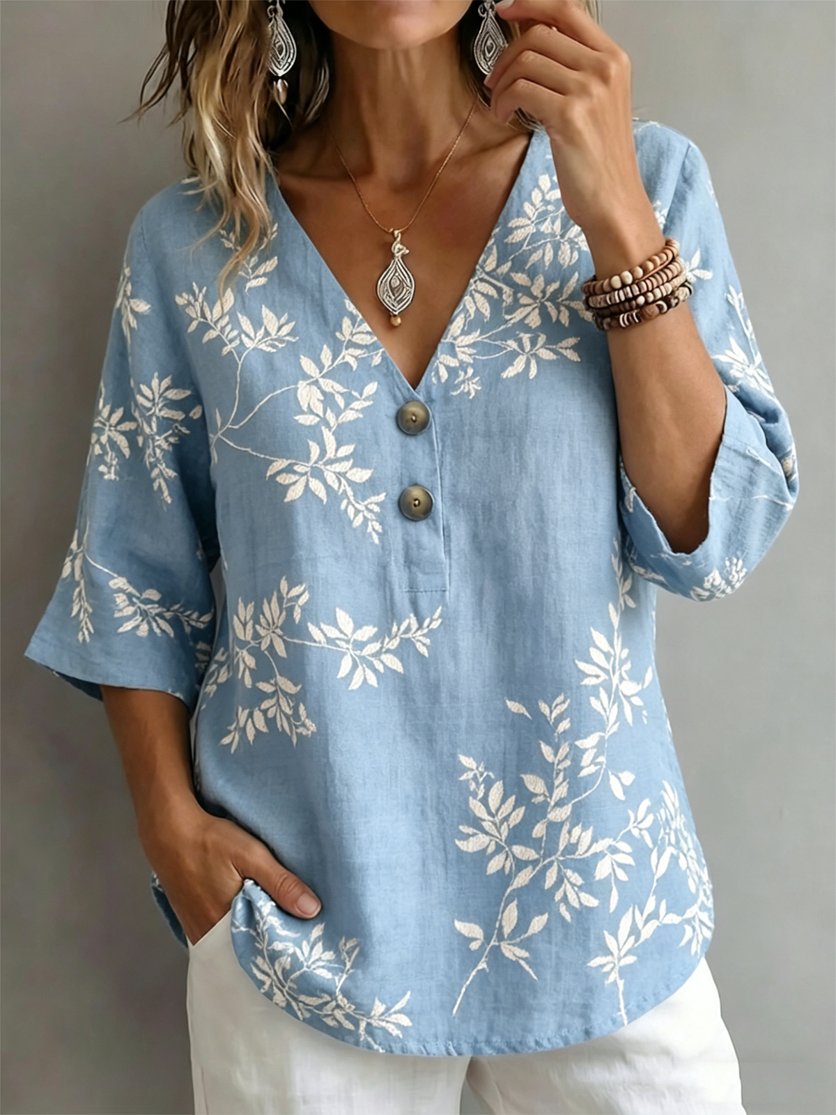 Botanical Pattern Others Elegant Loose Shirt