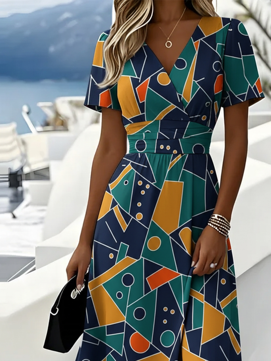 Regular Fit V Neck Elegant Dress With No