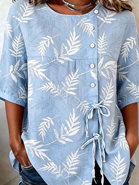 Vintage Floral Loose Linen Blend Blouse