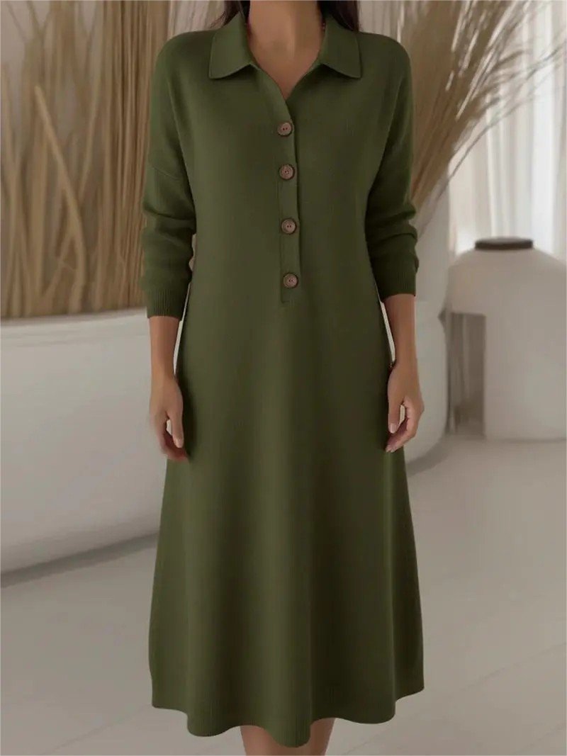 Shawl Collar Casual Plain Loose Sweater Dress With No