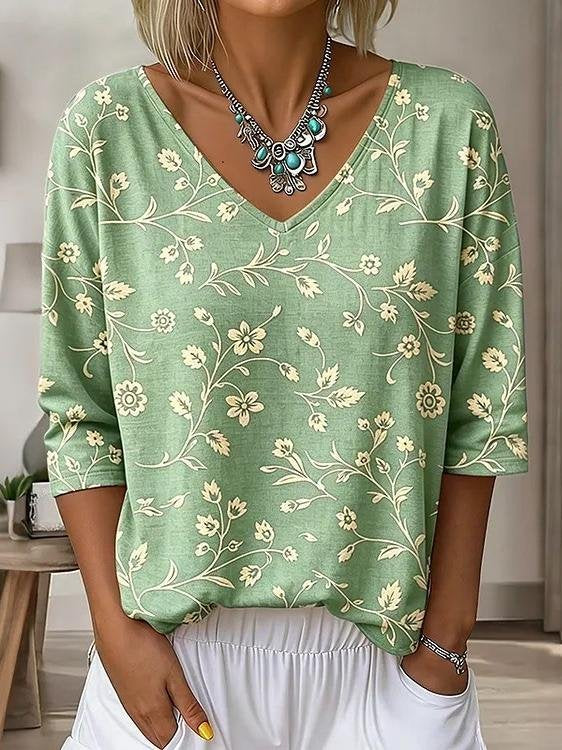 Floral V Neck Vintage T-Shirt