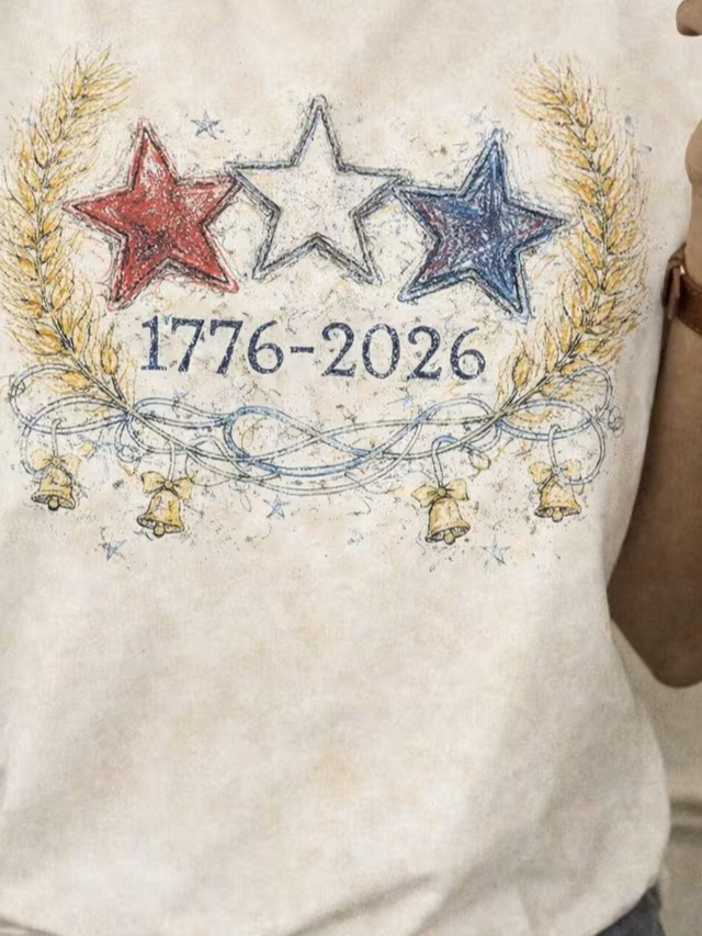 Women's USA 250th Anniversary Short Sleeve T-shirt Summer Apricot America Flag Printing Jersey Crew Neck Daily Going Out Casual Top