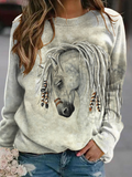 Western style horse head round neck pullover sweatshirt