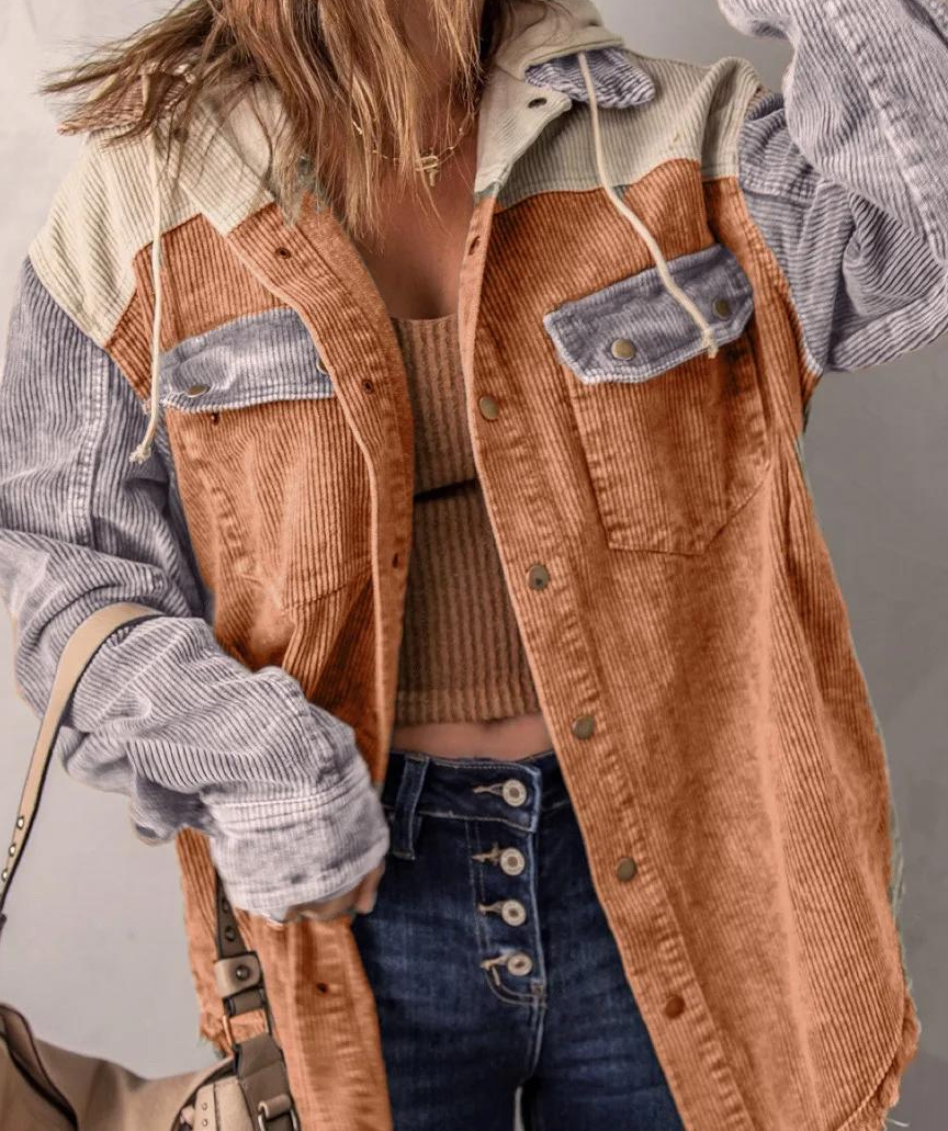 Hoodie Vintage Loose Multicolor Block Jacket