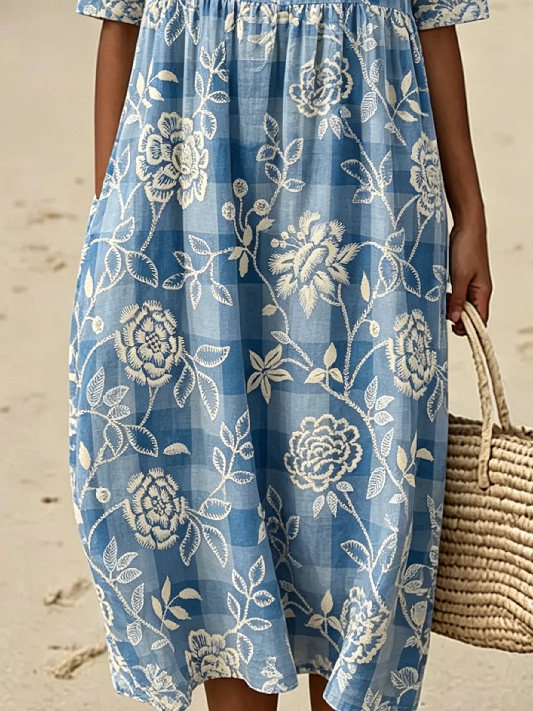 Pliad Floral Crew Neck Short Sleeve Summer Daily Going Out Casual Maxi Dress