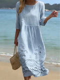 Linen Blend Vintage Floral Dress With No