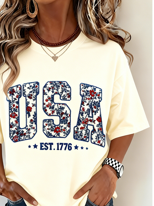 250th anniversary Independence Day Crew Neck Cotton Casual T-Shirt